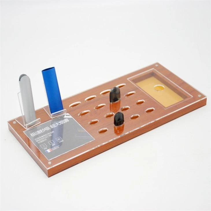 Rak Display Rokok Elektronik Akrilik Butir Kayu